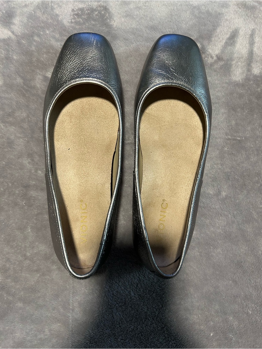 Vionic Orinda Pewter/Silver Square Toe Ballet Flats Sz 9